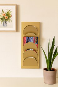 Resim Venon Mat Gold 35x65 Metal Duvar Tipi Dergilik Broşürlük Modern Tasarım Duvar Organizeri Katalog Rafı 