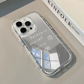 Resim Kendine İnan İngilizce İfade Güneş Neşeli Ayna Telefon Kılıfı Makyaj Aynası PC Sert Kabuk 1.5mm Üçü Bir Arada Tam Koruma Hava Yastığı Düşmeye Karşı Hassas Delik Koruma Lens Halkası Rahat Elektro Kaplama Düğmeler iPhone 16 Pro Max/15 Plus/14/13/12/11/16 Uyumlu 