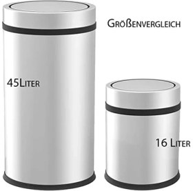 Resim Premium Serisi Pratik Döner Kapaklı 16 Litre Mutfak/banyo Çöp Kovası Paslanmaz Krom, 16L 