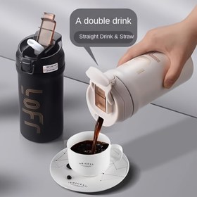 Resim 316 Paslanmaz Çelik Çift İçme Moka Kahve Kupası Spor Fitness Açık Hava Kampı Termal Bardak Pipetli Su Bardağı Öğrenci Araba Bardağı 