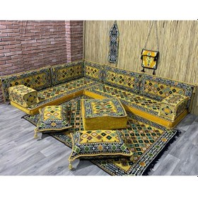 Resim Coton Şark Köşesi Minder takımı Konsept Sarı Lacivert 15 Parça 