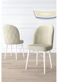 Resim Canisa Bika Serisi 4 Adet Krem Mutfak Sandalyesi Beyaz Gürgen Ayaklı 1. Sınıf Babyface Kumaş Sandalye Krem Ayakları Beyaz 