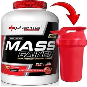 Resim Mass Gainer 3300 Gr Çilek Aromalı Kilo Kas Karbonhidrat Tozu Shaker Hediyeli 