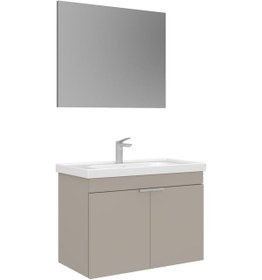 Resim Orka Desna 80 Cm Çöl Beji Düz Aynalı Banyo Dolabı Takımı Çöl Beji 