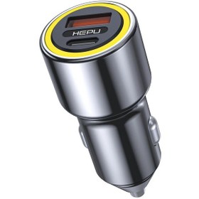 Resim Hp-782 Araç Içi Şarj Cihazı 3.1a Pd 48 Watt Hızlı Şarj Aleti Metal Çakmaklık Şarj Type C 2-port Işıklı 