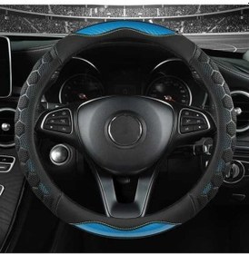 Resim Pazly Yüksek Kalite Mavi Pu Deri Direksiyon Kilifi, Kırmızı Dikişli, Dayanıklı, Wangxi Marka, Çin Üretimi Mavi 