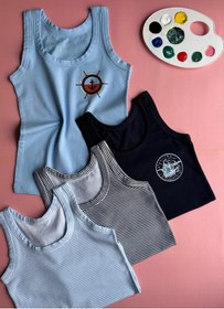 Resim Elosia Miran, 4'lü Pamuklu, Denizci Tema Baskılı, Esnek Erkek Çocuk Atlet-Tshirt 10E28 