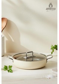 Resim Sera Nova Doğal Seramik Basık Tencere 26 Cm 3.2 Litre Latte Gümüş 