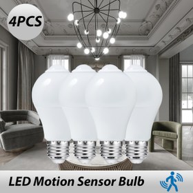 Resim 4 Paket Hareket Sensörlü Işık Ampulü, Otomatik Başlangıç Alacakaranlıktan Şafağa, Kolay Kurulum, 9W AC175-265V İç Mekan Gece Lambası, Balkon ve Banyo için Uygun, Akkor Lamba Yedek Parçası 