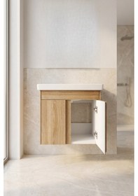 Resim Magma Sonomo 50 Cm, Lavabolu Alt Banyo Dolabı, Kapaklı Banyo Dolabı, Seramik Lavabo Dahil Sonomo Mdf Sonomo Meşe 