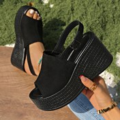 Resim Kadınların Moda Çok Yönlü Tokalı Kayışlı Şık Basit Takozlu Sandalet Kalın Tabanlı Yüksek Topuklular 