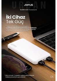 Resim Jopus 10000mah Powerbank - Led Işık Göstergeli - Taşınabilir Şarj Cihazı Beyaz 