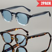 Resim 2 adet Retro Mavi Moda Gözlüğü Erkekler ve Kadınlar için - Vintage Yuvarlak Çerçeve ile Renkli Lensler, Hafif Dekoratif Gözlükler Hip-Hop Rock, İş, İşe Giderken ve Günlük Giyim için, Şık Gözlükler, İşe Giderken Gözlükler, Klasik Yuvarlak Tasarım, Dayanıklı Gözlükler 