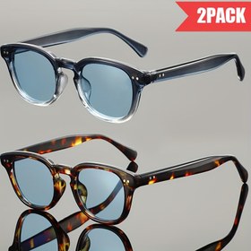 Resim 2 adet Retro Mavi Moda Gözlüğü Erkekler ve Kadınlar için - Vintage Yuvarlak Çerçeve ile Renkli Lensler, Hafif Dekoratif Gözlükler Hip-Hop Rock, İş, İşe Giderken ve Günlük Giyim için, Şık Gözlükler, İşe Giderken Gözlükler, Klasik Yuvarlak Tasarım, Dayanıklı Gözlükler 