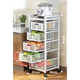 Resim Trendesk 4 Katlı Lux Metal Beyaz Çekmeceli Patates Soğan Sebze Meyve Sepeti Sebzelik 1009-CN 