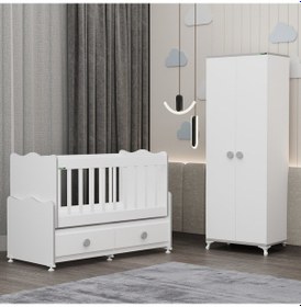 Resim Elegant Beşik Ve Yıldız 2 Kapaklı Dolap- Gri Beyaz 