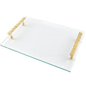 Resim Gold Tutacaklı Cam Tepsi 40x30x6cm 1 Adet 