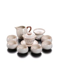 Resim Otantik Dragon Motifli Gümüş Kakmalı Asya Kültürü Seramik Çay Fincanı Misafir Ağırlama Seti 22 Parça Bej - Kahverengi 