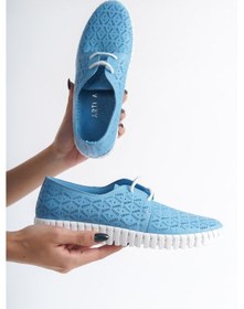 Resim Hakiki Deri Ortopedik Hassas Ciltler İçin Çok Yumuşak Mavi Kadın Ayakkabı 001 