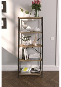 Resim Metal Kitaplık 5 Raflı Dekoratif Kitaplık Atlantik Çam Ceviz 