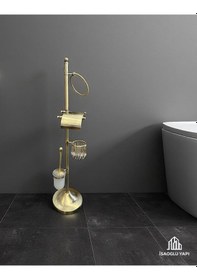 Resim İsaoğlu Yapı Antik Gold Tuvalet Kağıtlık Klozet Fırçası Ve Havluluk Komple Ayaklı Set Pirinç Materyal Gold 