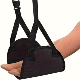 Resim Ultra-Rahat Uçak Ayak Hamak - Ayarlanabilir, Taşınabilir & Yumuşak Polyester Seyahat Dinlenme için Uçuşlar, Trenler & Ofis Kullanımı - Kompakt Tasarım, Siyah 