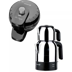 Resim KORKMAZ A359 Demkolik Çay Makinesi Inox Ve Mia Waffle Makinesi Siyah 
