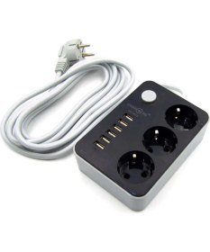 Resim Egonex Akım Koruyuculu 6usb Port 4.1A Hızlı Şarjlı 3'lü Priz 