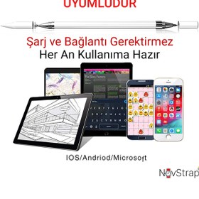 Resim NovStrap Dokunmatik Tablet Kalemi 2in1 Ipad Huawei Honor Samsung Lenovo Xiaomi Casper Tcl Hometech Ile Uyumlu 