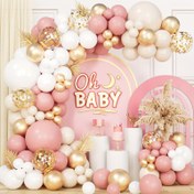Resim 160 adet Pembe Balon Garland Kemer Seti, Vintage Pembe Beyaz Balon Şampanya Çok Renkli Balon Doğum Günü Partisi Duş Bahçe Çay Partisi Gelin Düğün Süsleri 