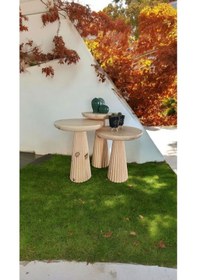 Resim Ahşap 3 Lü Set Fitilli Mantar Yan Sehpa Modern Fiskos / Çiçeklik Vernikli Ahşap 