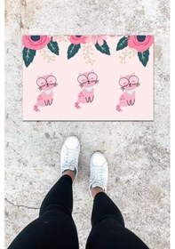 Resim Dijital Baskı Açık Pembe Üç Kedili Desen Kapı Önü Paspası K-1026 