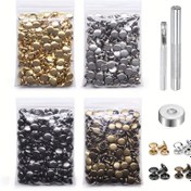 Resim 400 Set Deri Zımba Seti, Ayar Aletleri ile, Çift Başlıklı Boru Metal Çiviler, DIY Deri El Sanatları, Giyim, Ayakkabı, Çanta, Kemer Onarımı ve Dekorasyonu için - Malzeme: Demir 