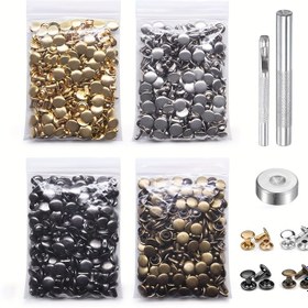 Resim 400 Set Deri Zımba Seti, Ayar Aletleri ile, Çift Başlıklı Boru Metal Çiviler, DIY Deri El Sanatları, Giyim, Ayakkabı, Çanta, Kemer Onarımı ve Dekorasyonu için - Malzeme: Demir 