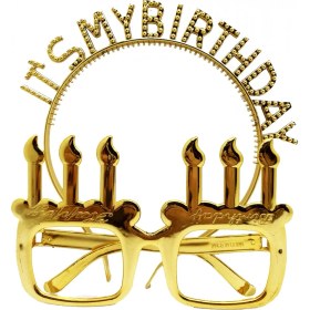 Resim Marsilyan It&amp;amp;apos;s My Birthday Yazılı Taç ve Mum Şekilli Gözlük Seti Altın Renk (K95) 