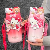 Resim 1 Adet Hello Kitty Paslanmaz Çelik İzoleli Bardak 550ml, Okul Doğum Günü Hediyesi için Omuz Askılı Sevimli Seyahat Su Şişesi 