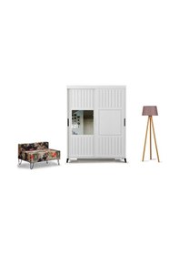Resim Pasifichome Huga Beyaz Gardırop & Yatak Odası Dolabı Sürgülü 130Cm/ 2 Kapaklı 