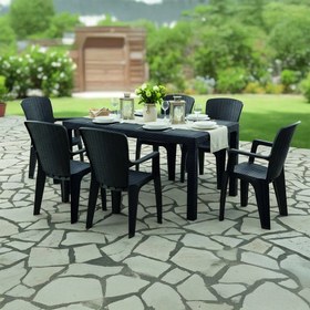 Resim Evdemo Side 6 Kişilik Rattan Masa Sandalye Takımı Siyah 