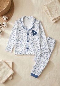 Resim DYZSTAR Mini Star Galaksi Roket Nakışlı Yakalı Çocuk Pijama Takımı 1-3 Yaş 