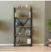 Resim Logan 5 Raflı Metal Kitaplık Atlantik Çam 90cm 