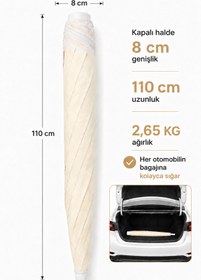 Resim Durul Plaj Şemsiyesi , Güneş ve Balkon Şemsiyesi 180 Cm - 8 Telli Krem Renk Kalın Kumaş 