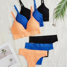 Resim 3 Adet Nedensel İç Çamaşırı Seti, Düz Ribana Kablosuz Toparlayıcı Bralet Sütyen ve Külot, Kadın İç Çamaşırı ve İç Giyim 