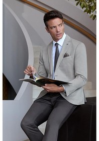 Resim İmza Koyu Vizon Kazayağı Desen Örme Mono Yaka Astarsız Çift Yırtmaç 2 Düğme 6 Drop Slim Fit Casual Ceket 1002245150 Koyu Vizon 