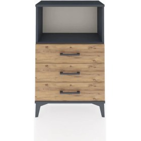 Resim Arges Komodin Tek Raflı 3 Çekmeceli 60X30X96 Antrasit-Çam 