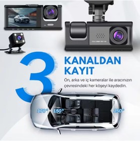 Resim PMA ONLİNE Üç Kameralı Wi‑Fi Araç İçi Kamera G-Sensor Özellikli Güvenlik Çözümü 