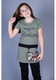 Resim Toontoy Kids Toontoy Kız Çocuk T-shirt Önü Çantalı Haki 