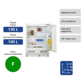 Resim Beko 130 lt Kapasiteli Ankastre Buzdolabı Beyaz Büro Tipi F Enerji Sınıfı Sessiz Çalışma 
