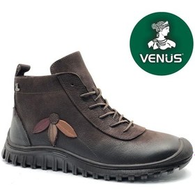 Resim Venüs Punka Hakiki Deri Kaymaz Taban Ortopedik Kadın Bot Kahverengi 