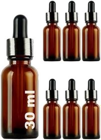 Resim Afracam 30 ml Metal Kapaklı Damlalık Dropper Şişesi Serum 30 cc Cam Şişe 6 Adet (Siyah Kapak, Amber/Kahverengi) 