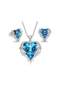 Resim Monemel Kristal Taşlı Kalp Kolye Ve Küpe Set Altın Kaplama N08360set Gümüş 